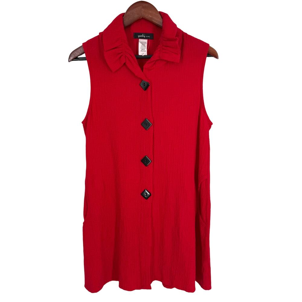 NEW NWOT Yushi Sz XS Red Wearable Art to Wear Christmas Blouse Shirt Top Artsy